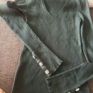 Express Deep Green V-Neck Sweater